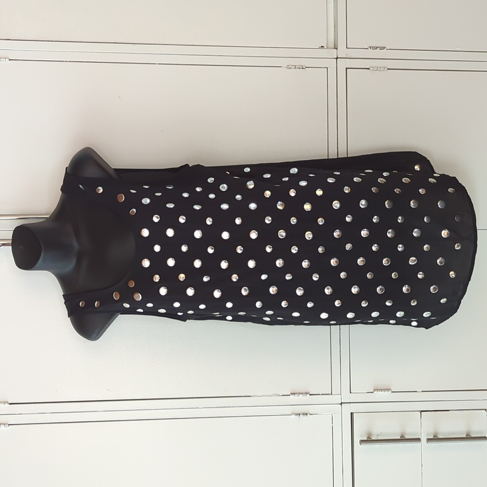 H&m divided black filmy mini dress with silver colored orbs